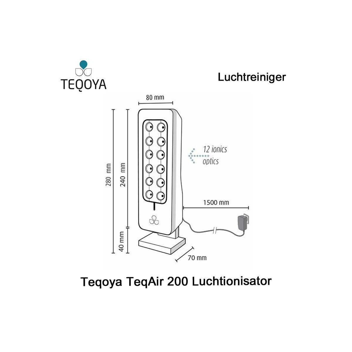 Teqoya TeqAir 200 Luchtionisator Blauw Grijs|Luchtreinigeronline