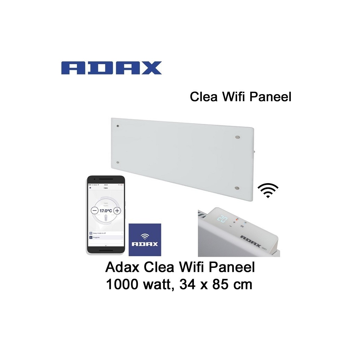 Adax Clea Wifi Glazen Paneel 1000 watt 34 x 85 cm wit Ecodesign|Luchtreinigeronline