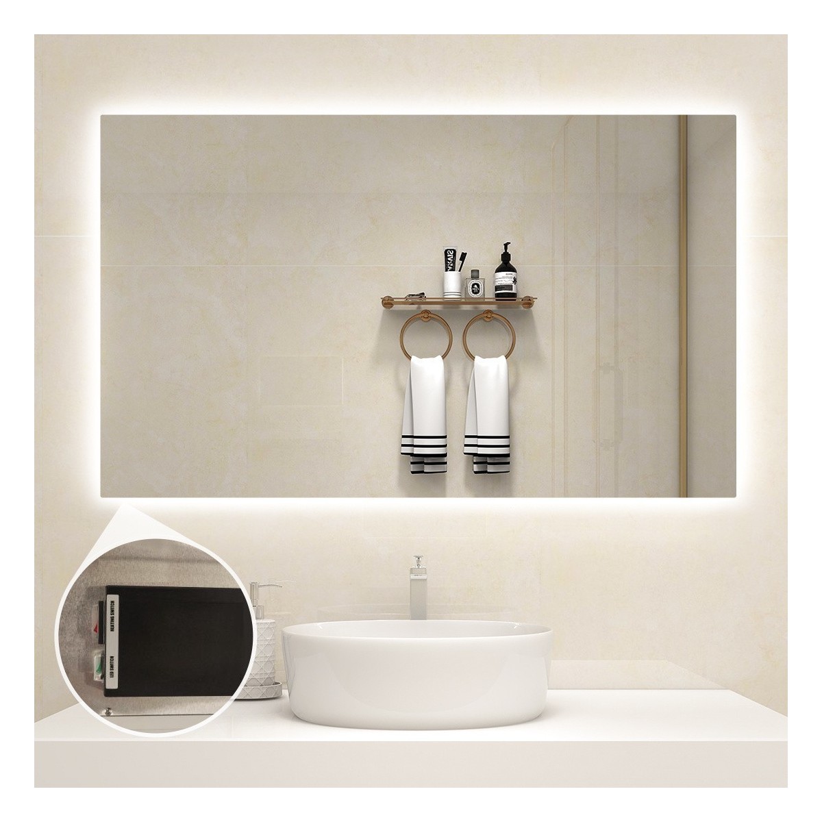 QH Spiegel infraroodverwarming met LED verlichting 60 x 80 cm 450 Watt|Luchtreinigeronline