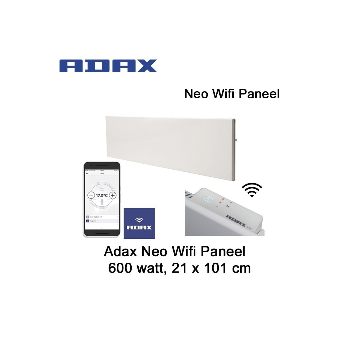 Adax Neo Wifi L06 Paneel 600 Watt, 21 x 101 cm Ecodesign|Luchtreinigeronline