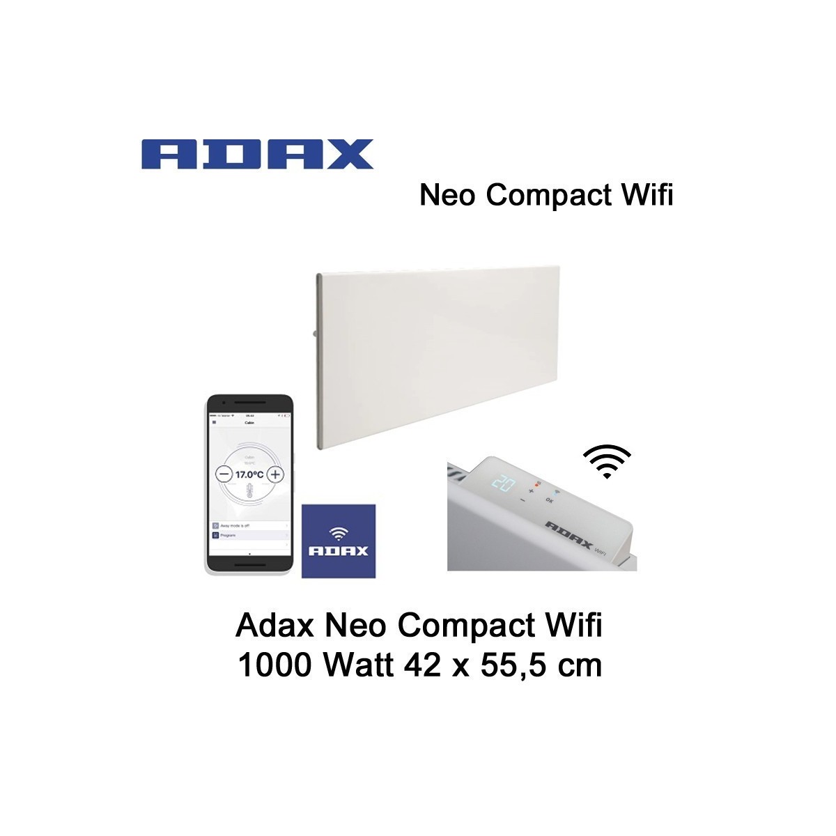 Adax Neo Compact Wifi Convector Verwarming 1000 Watt, 55,5 x 42cm Ecodesign|Luchtreinigeronline