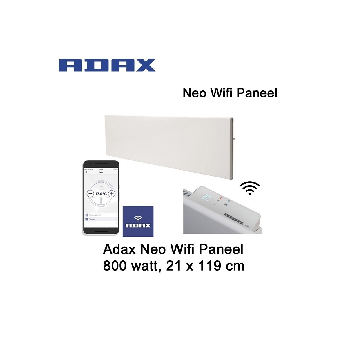 Adax Neo Wifi L08 Paneel 800 Watt, 21 x 119 cm Ecodesign|Luchtreinigeronline