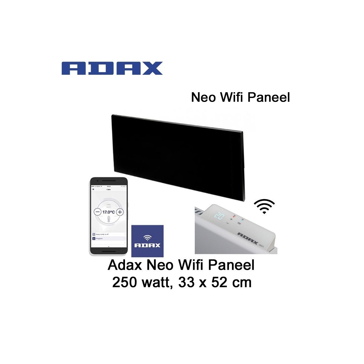 Adax Neo Wifi H02 Paneel Zwart 250 Watt 33 x 52 cm Ecodesign|Luchtreinigeronline