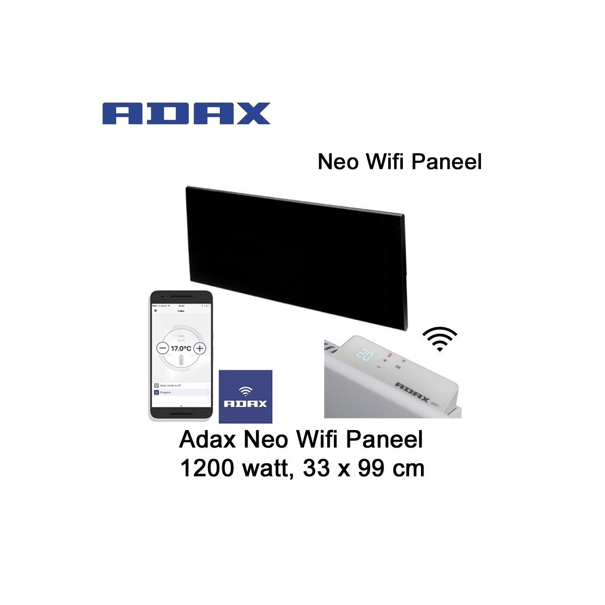 Adax Neo Wifi H12 Zwart Paneel 1200 Watt 33 x 98,4 cm Ecodesign|Luchtreinigeronline