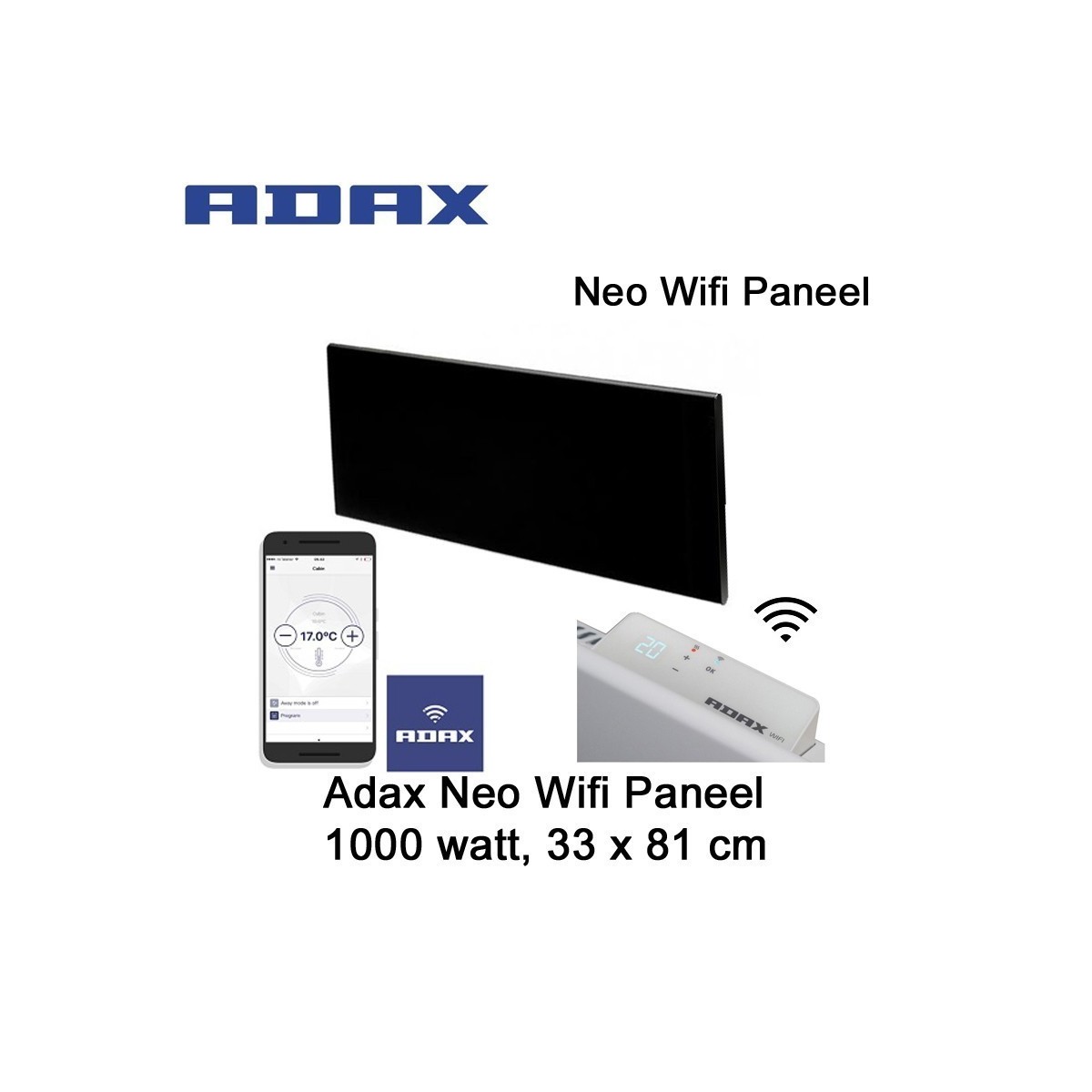 Adax Neo Wifi H10 Zwart Paneel 1000 Watt 33 x 81 cm Ecodesign|Luchtreinigeronline