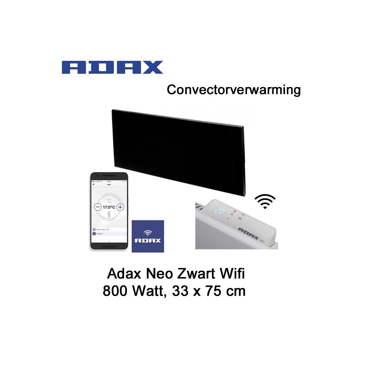 Adax Neo Wifi H08 Zwart Paneel 800 Watt 33 x 75 cm Ecodesign|Luchtreinigeronline