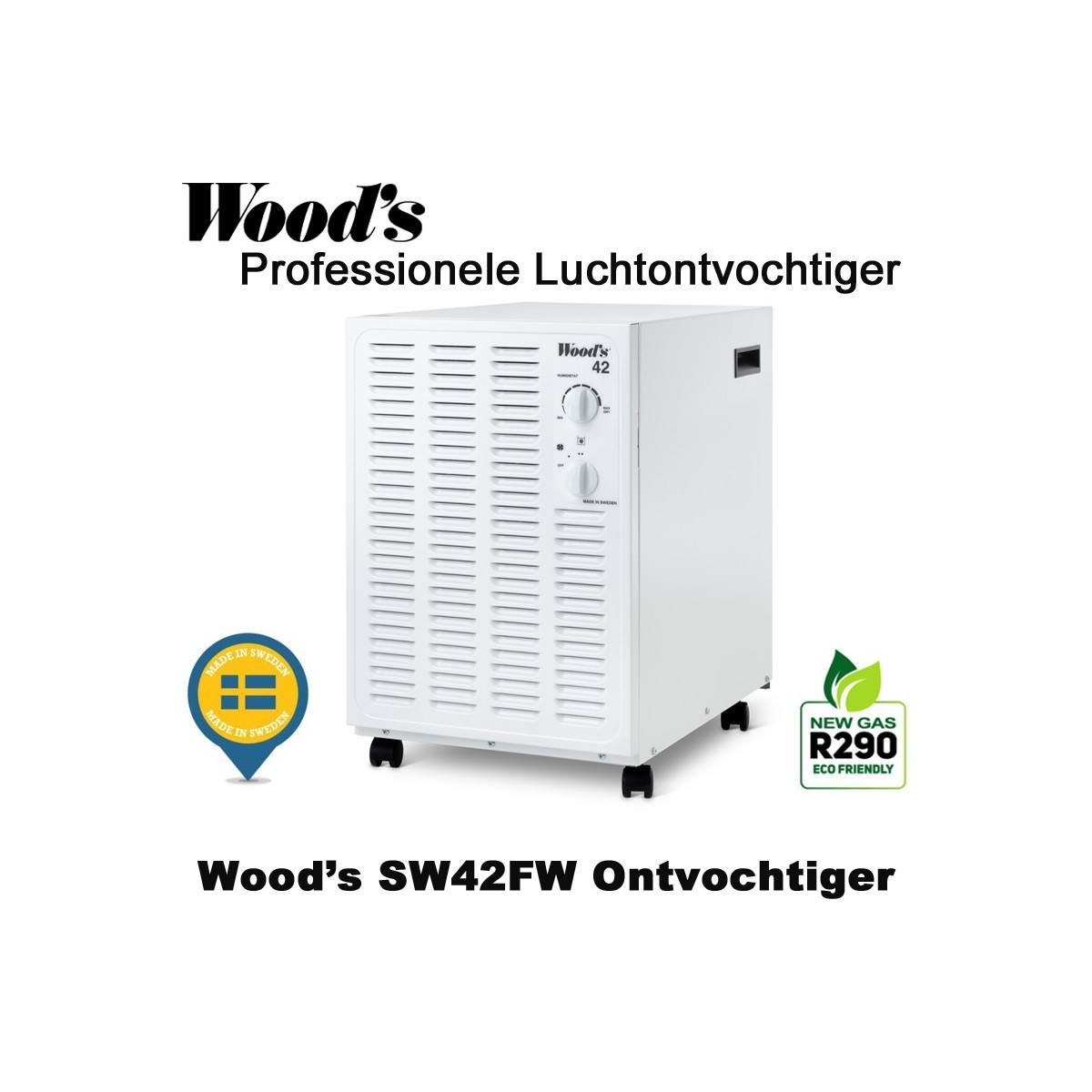 Woods SW42 professionele luchtontvochtiger, 200m²|Luchtreinigeronline