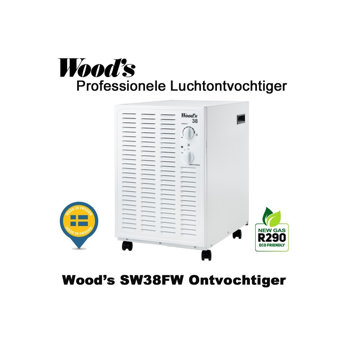 Woods SW38FW professionele luchtontvochtiger, kleur wit, 140 m²|Luchtreinigeronline