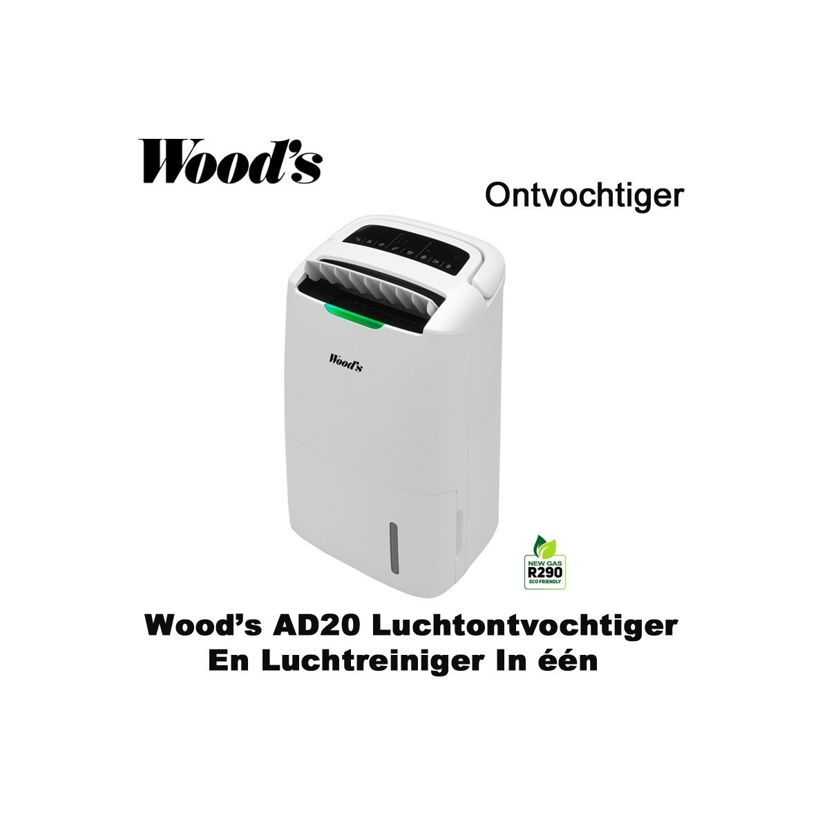 Woods AD20 ontvochtiger en luchtreiniger in één, tot 100m²|Luchtreinigeronline