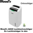 Woods AD20 ontvochtiger en luchtreiniger in één, tot 100m²|Luchtreinigeronline