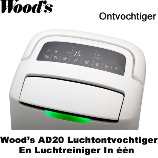 Woods AD20 ontvochtiger en luchtreiniger in één, tot 100m²|Luchtreinigeronline