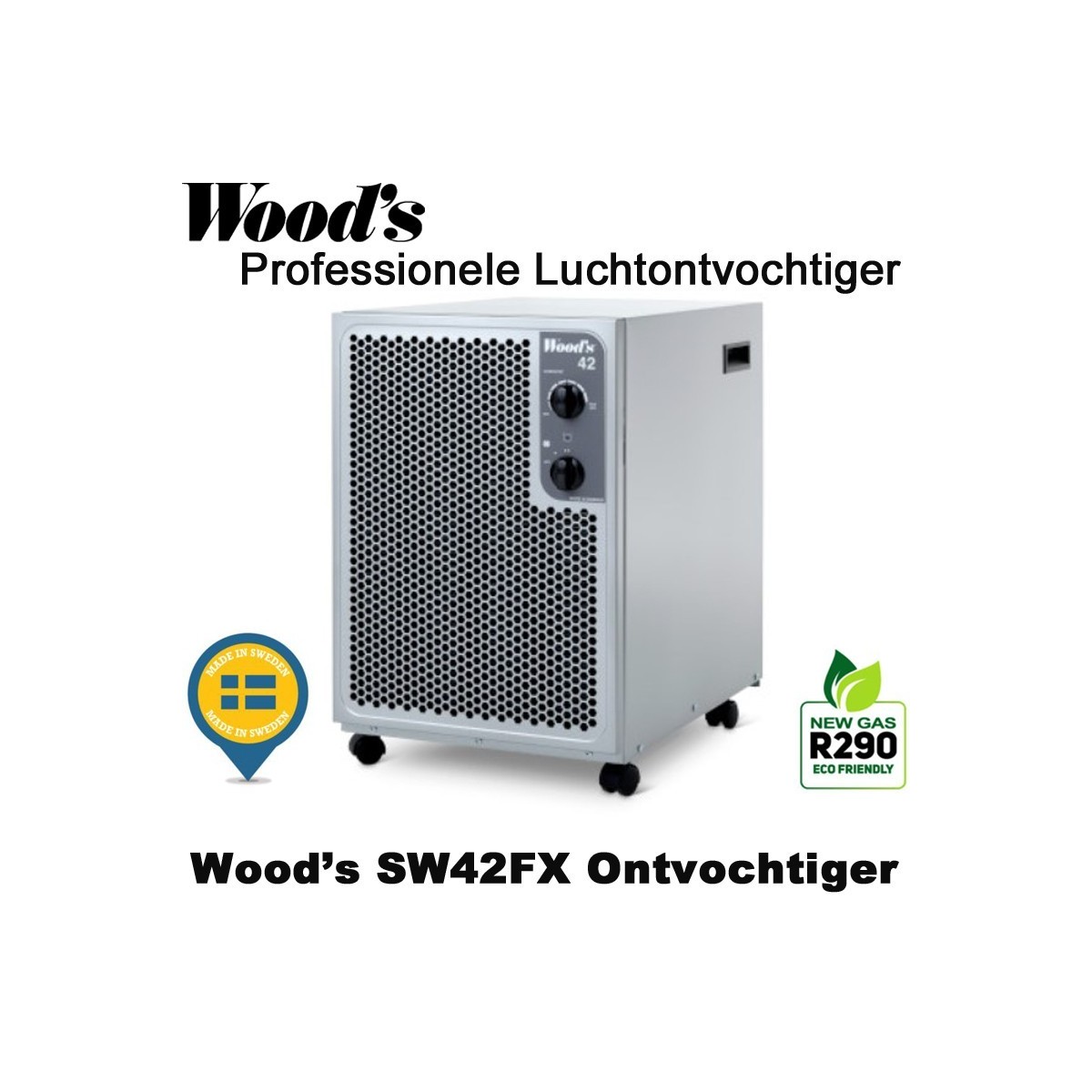 Woods SW42FX professionele luchtontvochtiger, kleur metallic 200 m²|Luchtreinigeronline