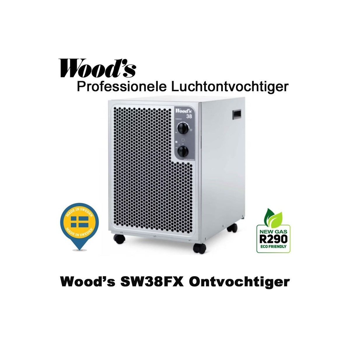 Woods SW38FX professionele luchtontvochtiger, kleur metallic 140 m²|Luchtreinigeronline