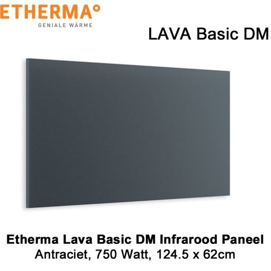 Etherma Lava Design Basic DM antraciet infrarood paneel 750 Watt 124,5 x 62 cm|Luchtreinigeronline