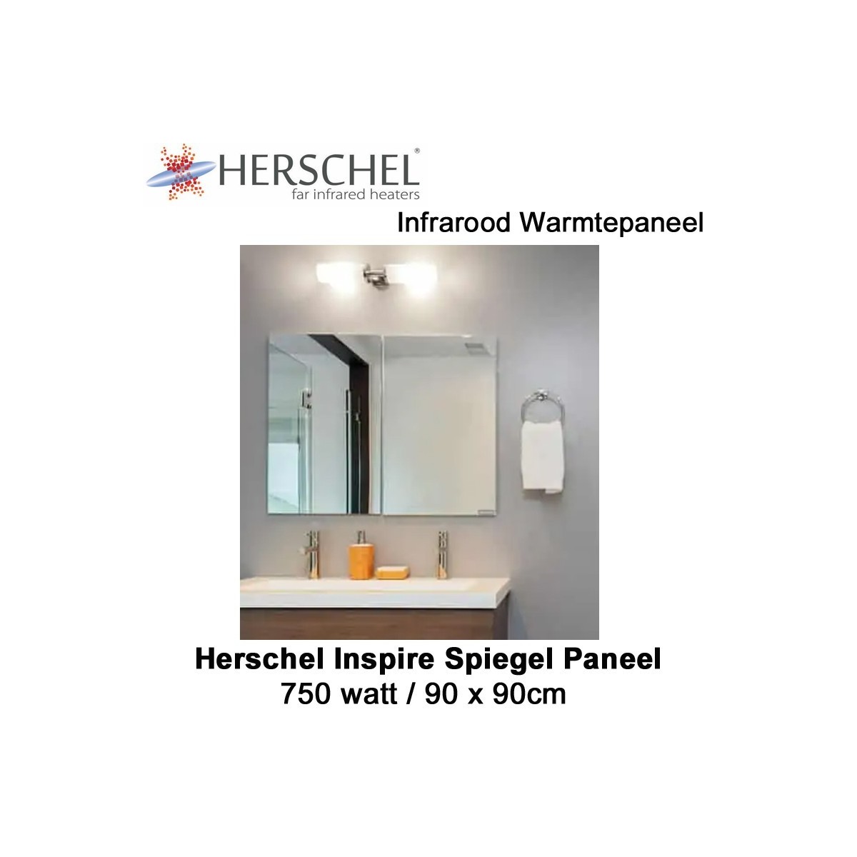 Herschel Inspire spiegel infrarood paneel 750 Watt, 90 x 70 cm|Luchtreinigeronline