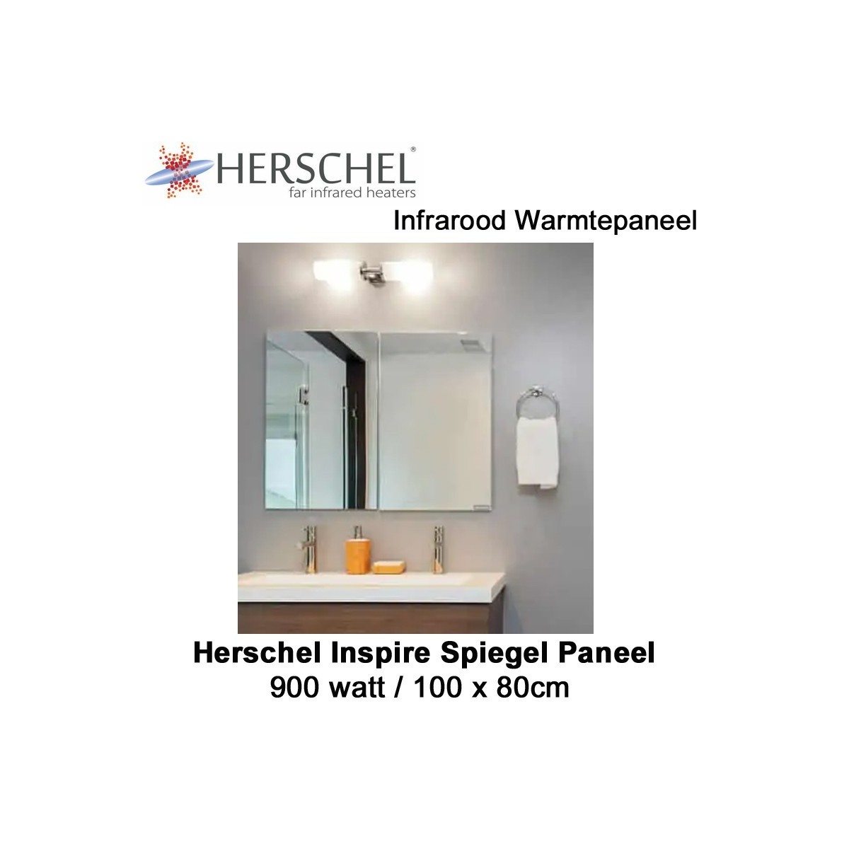 Herschel Inspire spiegel infrarood paneel 900 Watt, 100 x 80 cm|Luchtreinigeronline