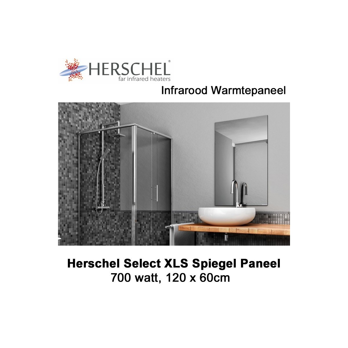 Herschel Select XLS spiegel infrarood paneel 700 Watt 60x120 cm|Luchtreinigeronline