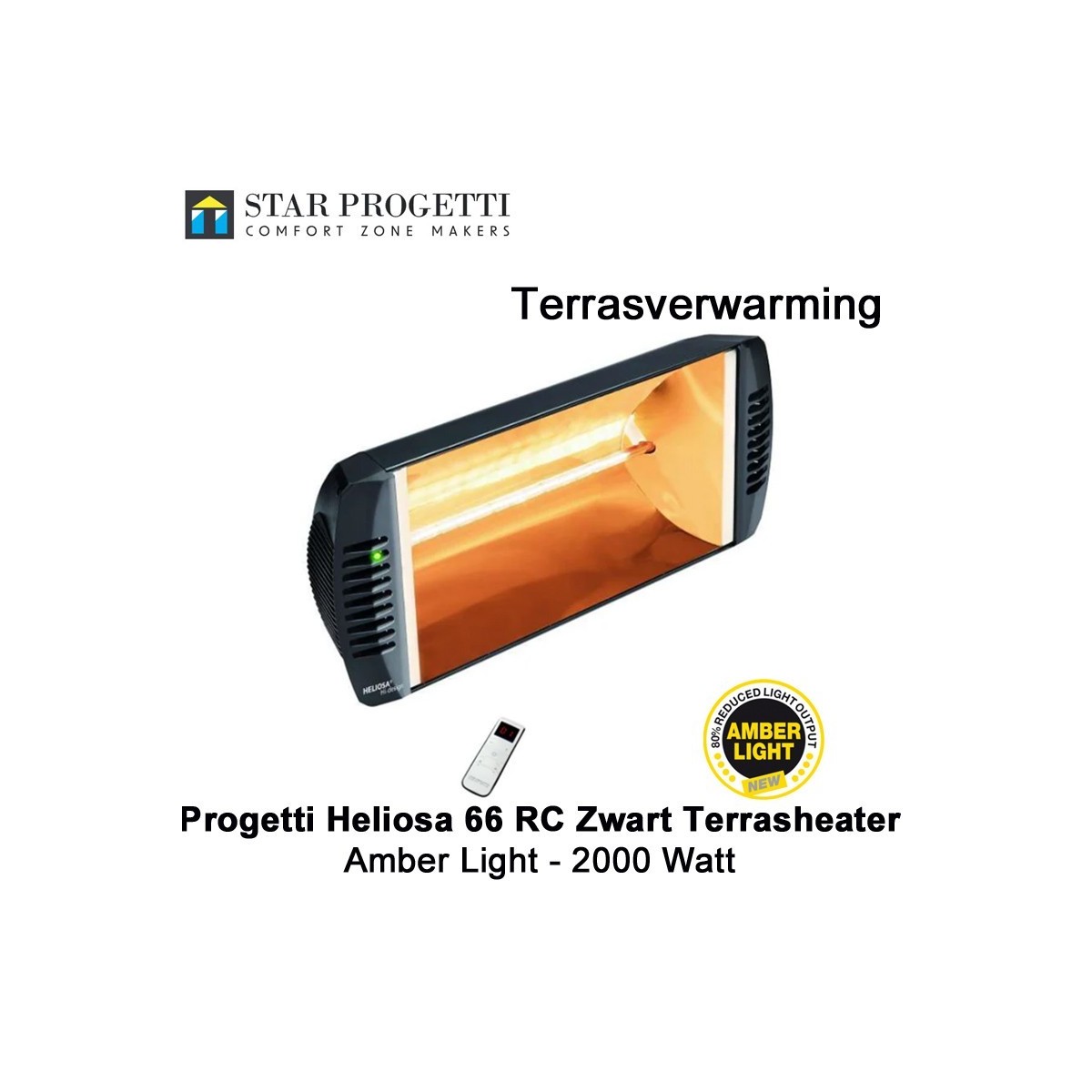 Progetti Heliosa 66 RC Zwart Amberlight terrasverwarmer 2000Watt|Luchtreinigeronline