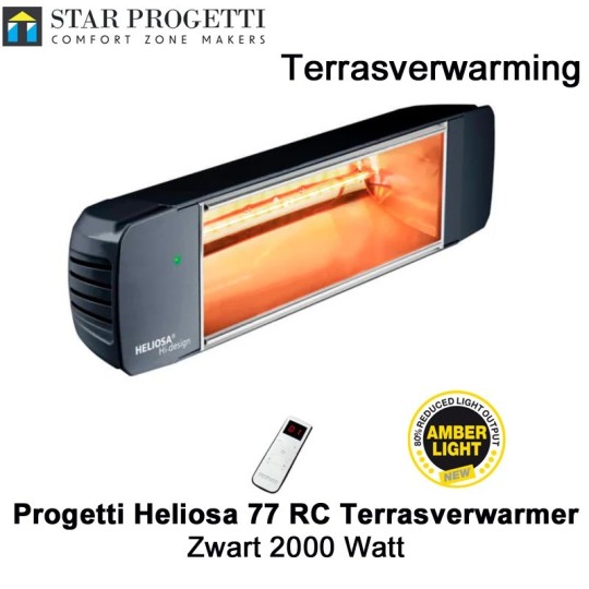 Progetti Heliosa 77 RC Zwart Terrasverwarmer 2000 Watt met dimmer en afstandsbediening|Luchtreinigeronline