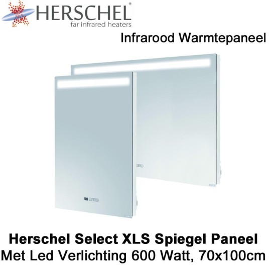 Herschel Select XLS spiegel infrarood paneel met led verlichting, 600 Watt 70 x 100 cm|Luchtreinigeronline