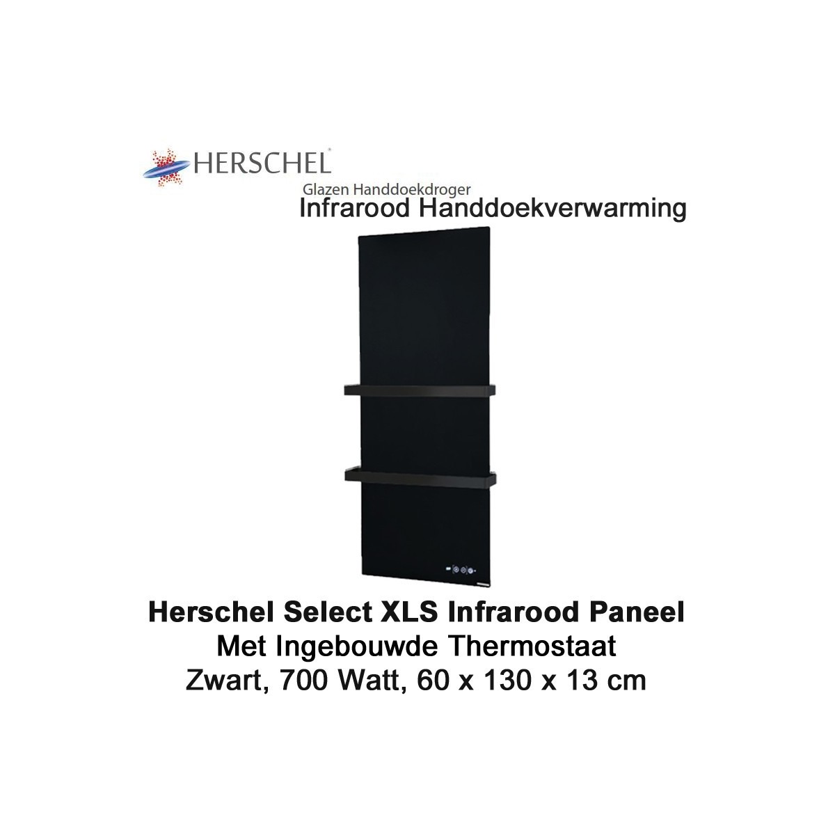 Herschel Select XLS Infrarood Handdoekverwarming zwart, 700 Watt, 60 x 130 cm|Luchtreinigeronline