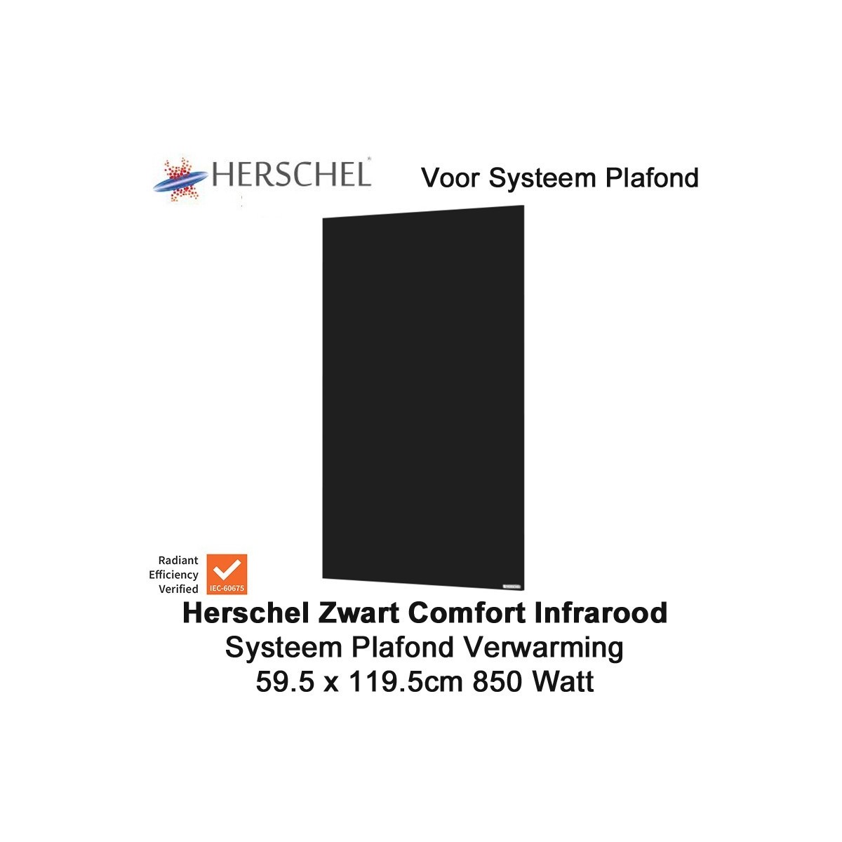 Herschel Comfort 850 Watt infrarood paneel zwart voor systeemplafond 59.5 x 119.5 cm|Luchtreinigeronline