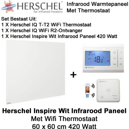 Herschel Inspire wit infrarood paneel met thermostaat, 420 Watt, 60 x 60 cm|Luchtreinigeronline