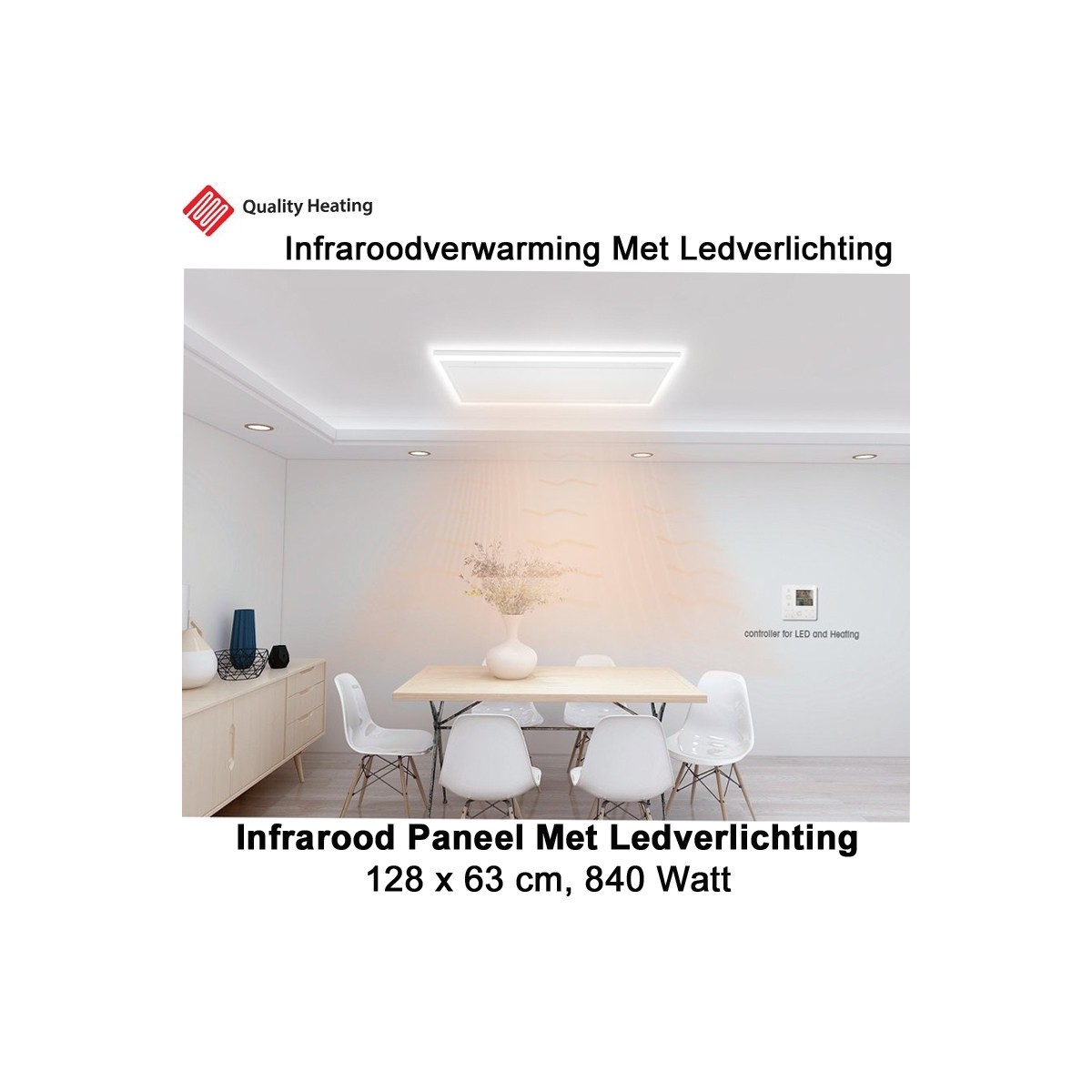 QH-HL Infraroodpaneel 840 Watt met ledverlichting en thermostaat, 63 x 128 cm|Luchtreinigeronline