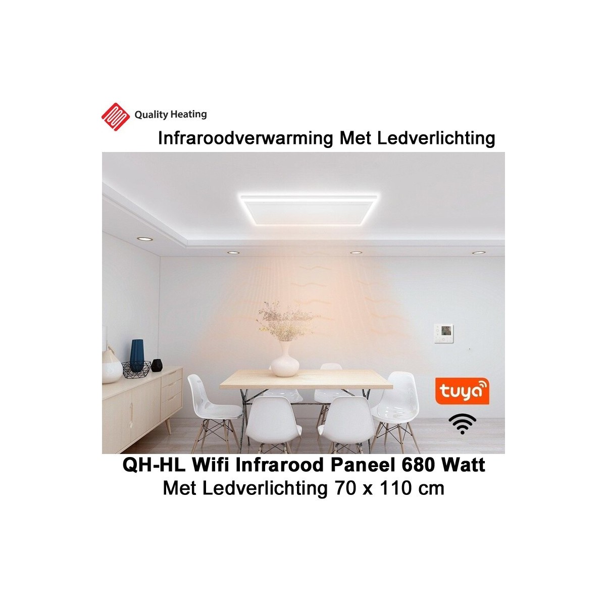 QH-HL Wifi Infraroodpaneel 680 Watt met ledverlichting en thermostaat, 70 x 110 cm|Luchtreinigeronline