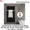QH-GD Zwart glazen infraroodpaneel Wifi 700 Watt, 60 x 120 cm, met 1 handdoekbeugel|Luchtreinigeronline
