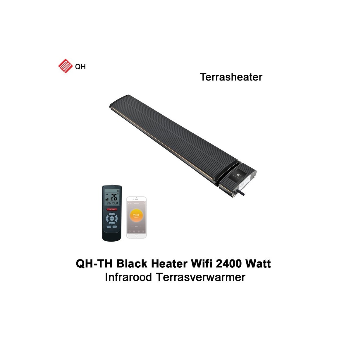QH-TH Black Heater Wifi Infrarood Terrasverwarmer 2400 Watt|Luchtreinigeronline