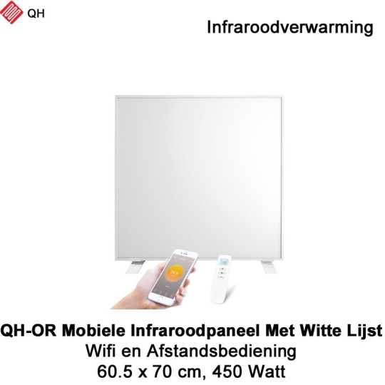 QH-OR Mobiel Infrarood paneel 450W met witte lijst, 60,5 x 70 cm|Luchtreinigeronline