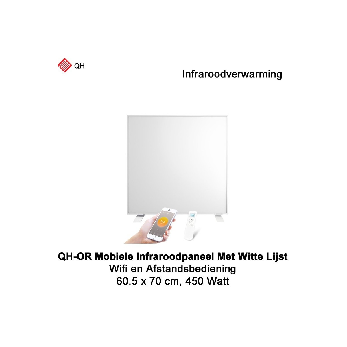 QH-OR Mobiel Infrarood paneel 450W met witte lijst, 60,5 x 70 cm|Luchtreinigeronline