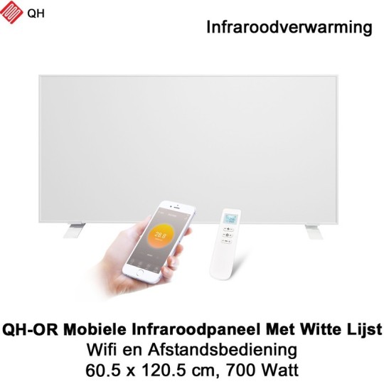 QH-OR Mobiel Infrarood paneel 700W met witte lijst, 60,5 x 120,5 cm|Luchtreinigeronline