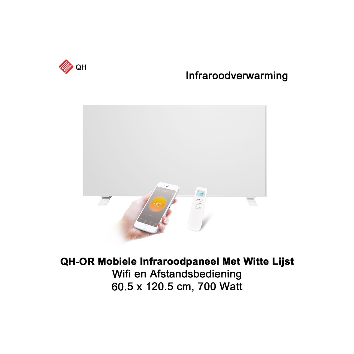 QH-OR Mobiel Infrarood paneel 700W met witte lijst, 60,5 x 120,5 cm|Luchtreinigeronline