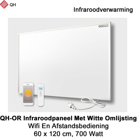 QH-OR Mobiel Infrarood paneel 700W met witte lijst, 60,5 x 120,5 cm|Luchtreinigeronline