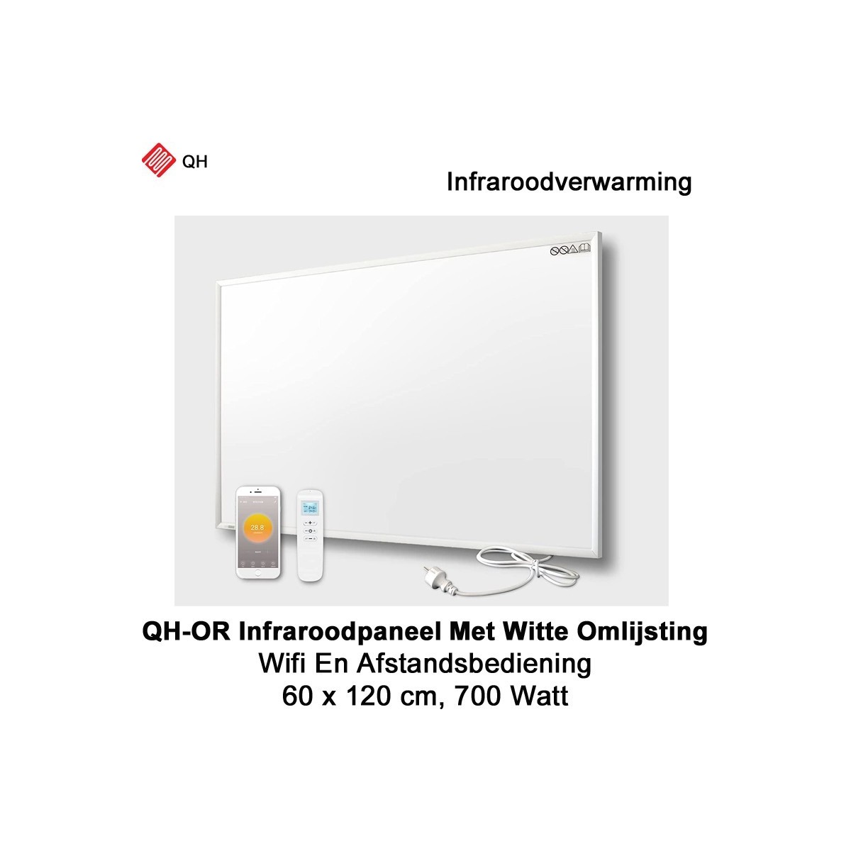 QH-OR Mobiel Infrarood paneel 700W met witte lijst, 60,5 x 120,5 cm|Luchtreinigeronline