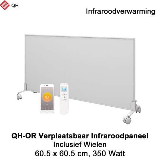 QH-OR Mobiel Infrarood paneel 350W met wieltjes, 60,5 x 60,5 cm|Luchtreinigeronline