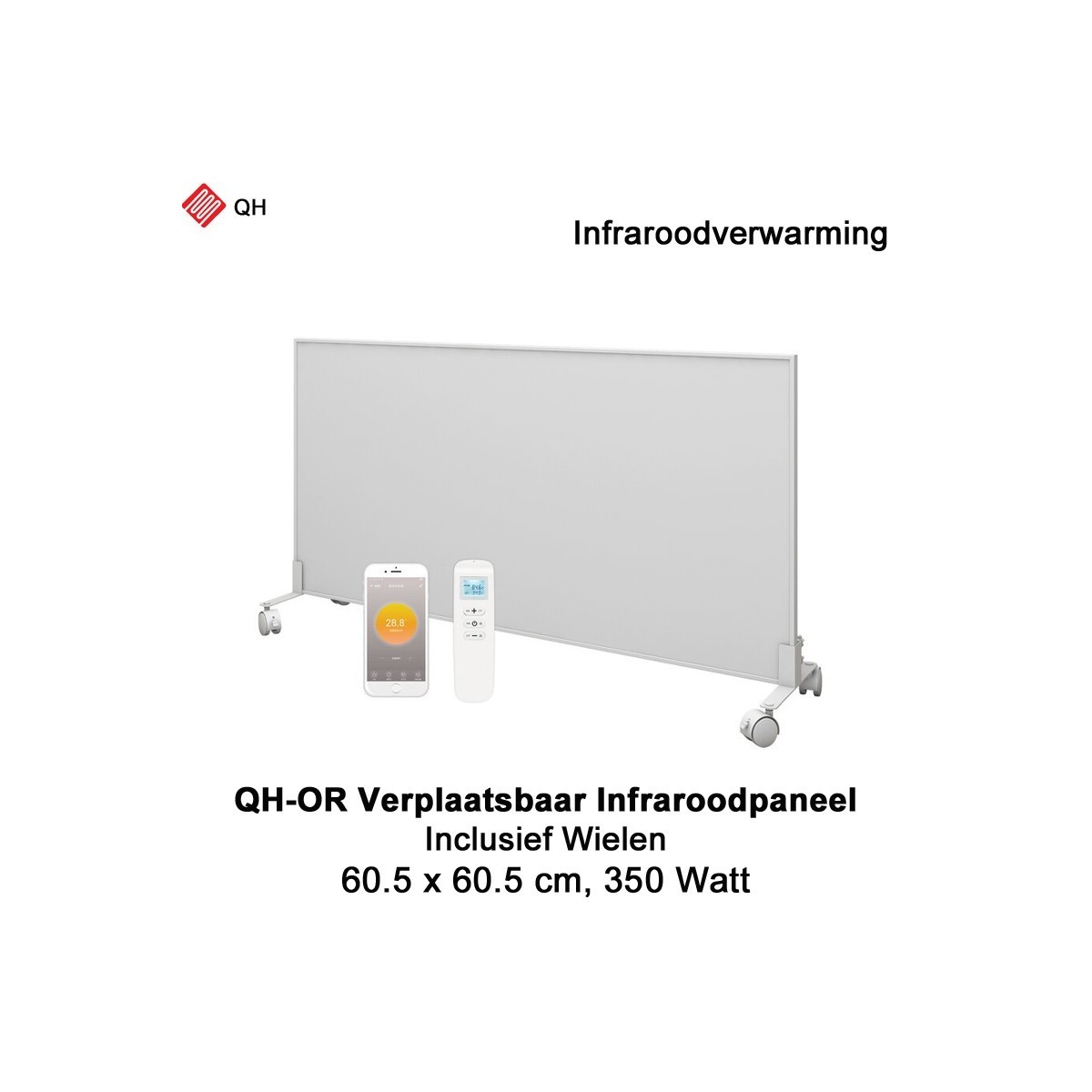 QH-OR Mobiel Infrarood paneel 350W met wieltjes, 60,5 x 60,5 cm|Luchtreinigeronline