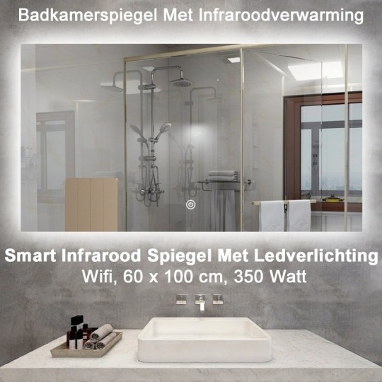 QH Smart Spiegel infraroodverwarming met LED verlichting en Wifi, 60 x 100 cm 350 Watt|Luchtreinigeronline