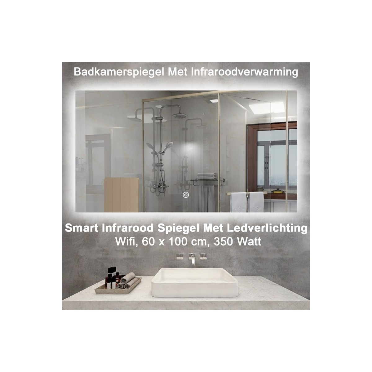 QH Smart Spiegel infraroodverwarming met LED verlichting en Wifi, 60 x 100 cm 350 Watt|Luchtreinigeronline