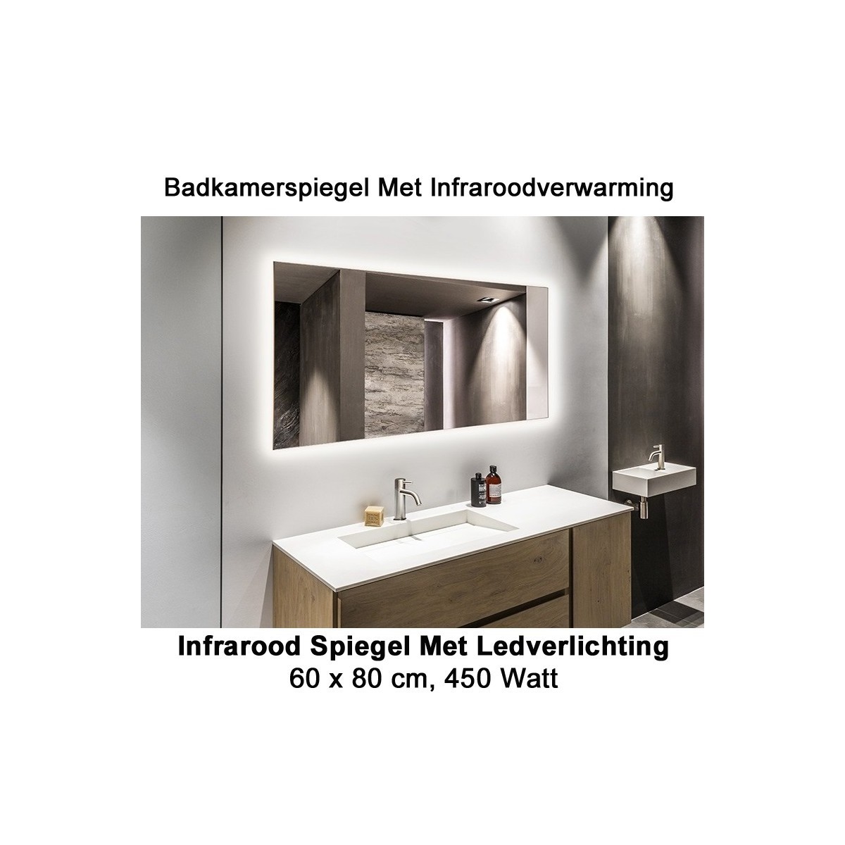 QH Spiegel infraroodverwarming met LED verlichting 60 x 80 cm 450 Watt|Luchtreinigeronline