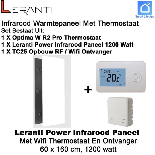 Leranti Power 1200 Watt infrarood paneel met Optima W R2 Pro wifi thermostaat en ontvanger|Luchtreinigeronline