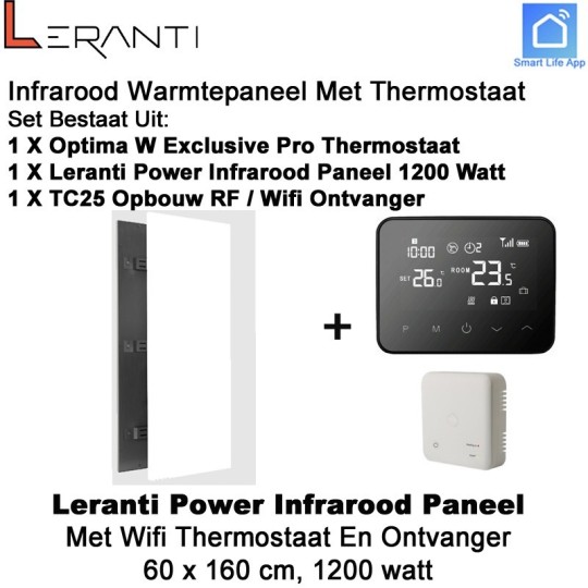 Leranti Power 1200 Watt infrarood paneel met Optima W Exclusive Pro wifi thermostaat en ontvanger|Luchtreinigeronline