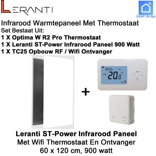 Leranti ST Power 900 Watt infrarood paneel met Optima W R2 Pro wifi thermostaat en ontvanger|Luchtreinigeronline