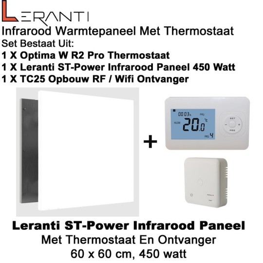 Leranti ST Power 450 Watt infrarood paneel met Optima W R2 Pro wifi thermostaat en ontvanger|Luchtreinigeronline