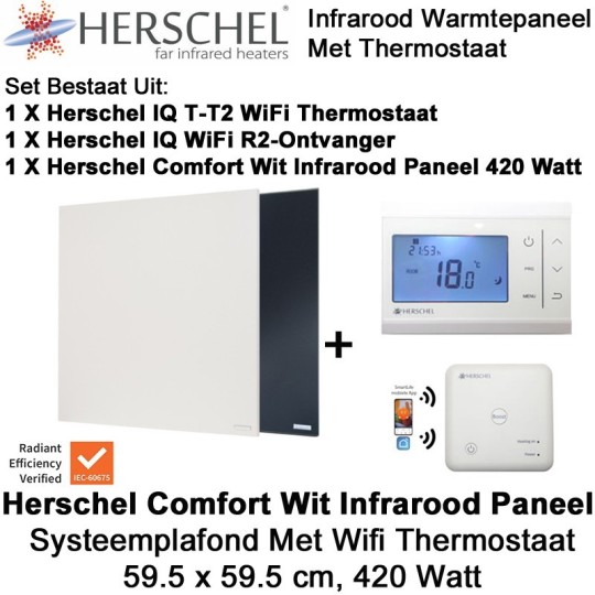 Herschel Comfort 420 Watt infrarood paneel wit voor systeemplafond met thermostaat|Luchtreinigeronline