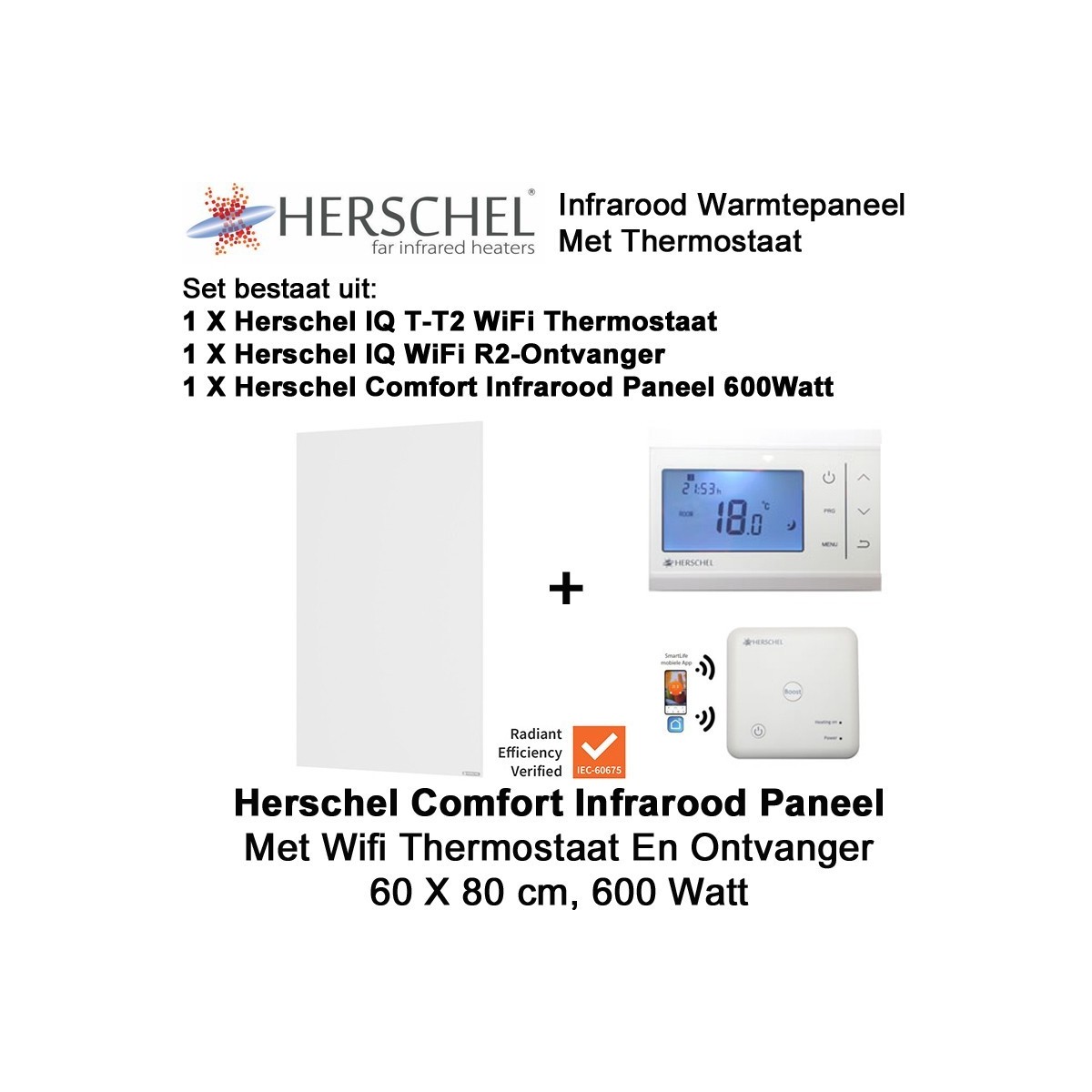 Herschel Comfort infrarood paneel 600 Watt 60 x 80 cm met thermostaat|Luchtreinigeronline