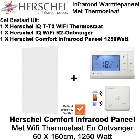 Herschel Comfort infrarood paneel 1250 Watt 60 x 160 cm met thermostaat|Luchtreinigeronline