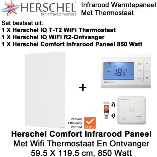 Herschel Comfort infrarood paneel 850 Watt 59,5 x 119,5 cm met thermostaat|Luchtreinigeronline